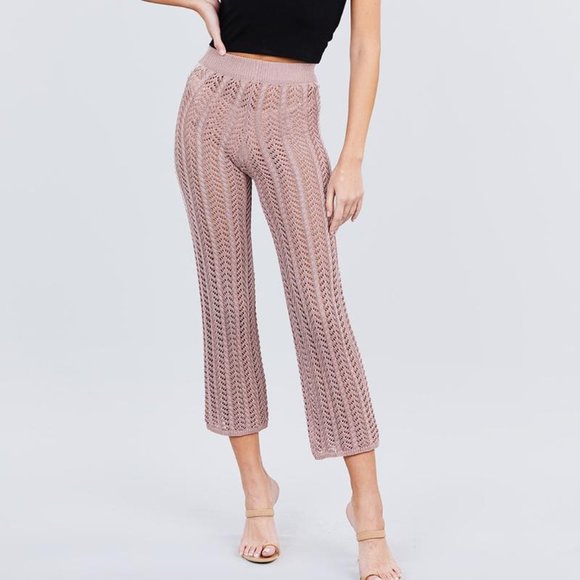 asseia Pants - Flare Long Fishnet Sweater Pants-Blush